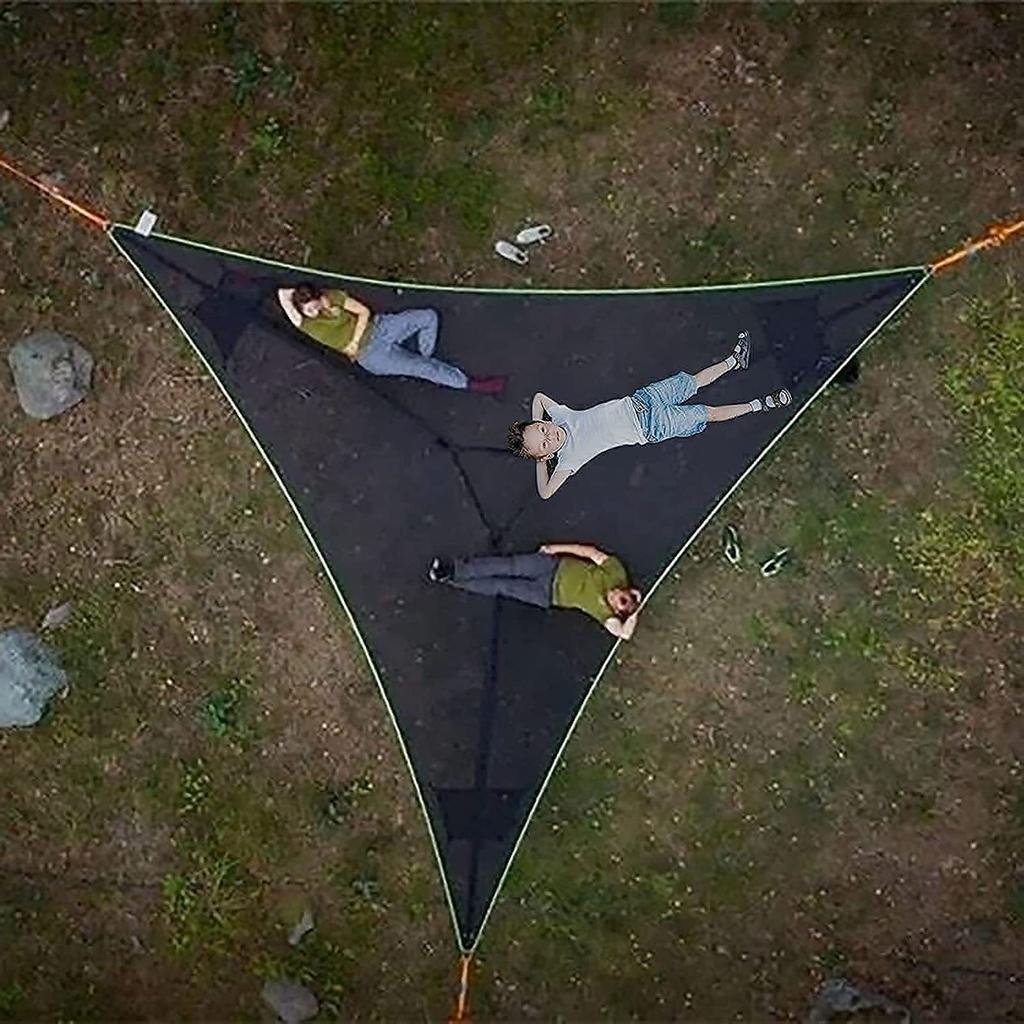 Multi-Person Triangle Hammock 3-Point Design Anti-Tipping Mesh Portable Outdoor Camping Hammock for Garden Travel Backyard