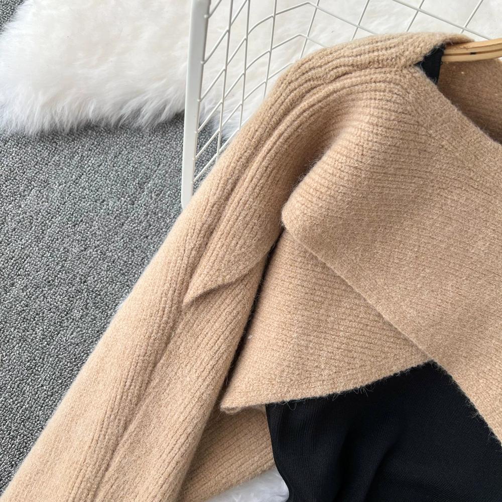 Fashion Suit Skirt Women's Casual Round Neck Half-cut Knitted Blouse Top Two-piece Set Korean Version Temperament Suspender Dress