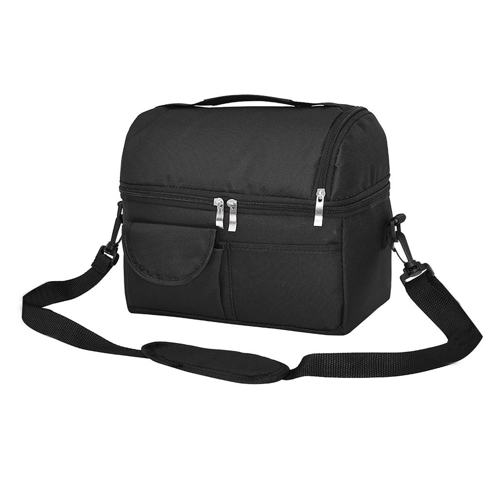 Przenośna Torba Izolacyjna Dwuwarstwowa Duża Pojemność Pogrubiona Tkanina Oxford Ręczna Torba Piknikowa na Kemping Czarna