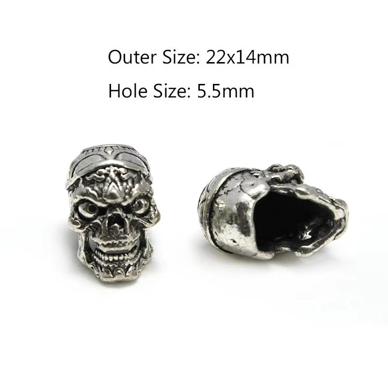 2 Stück Totenkopf Krieger Helm Abstandshalter Perlen Anhänger Haarzopf Dreadlock Bartperlen Paracord Seil Messerperlen für Armband DIY Schmuck