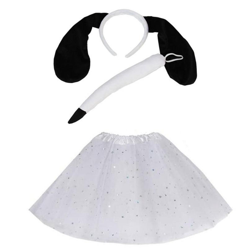 Akcesoria do Kostiumu Psa Opaska na Głowę z Uszami Psa Nos Ogon Mucha Rękawiczki i Spódniczka, Dziecięcy Kostium Zwierzęcia na Halloween