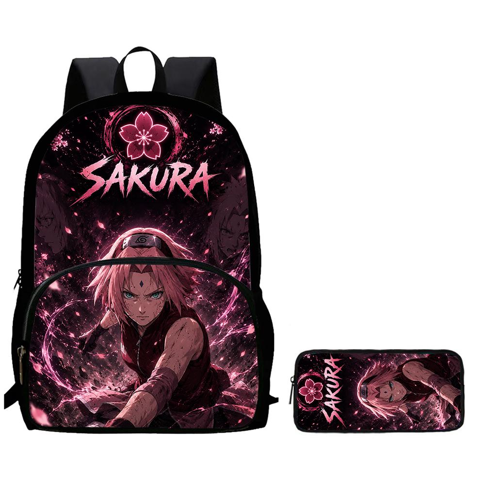 2Pcs Set Youth Rucksack with Front Pocket & Pencil Tote, Comic NARUTO Learner Bags for Boys&Girls Aged 6-10, Durable& Lightweight