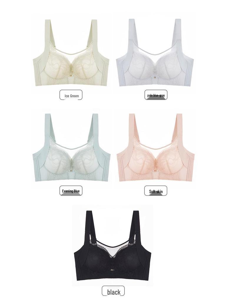 Women's Wirefree Full Coverage Push-Up Lace Minimizer Bra with Side Support and Adjustable Straps