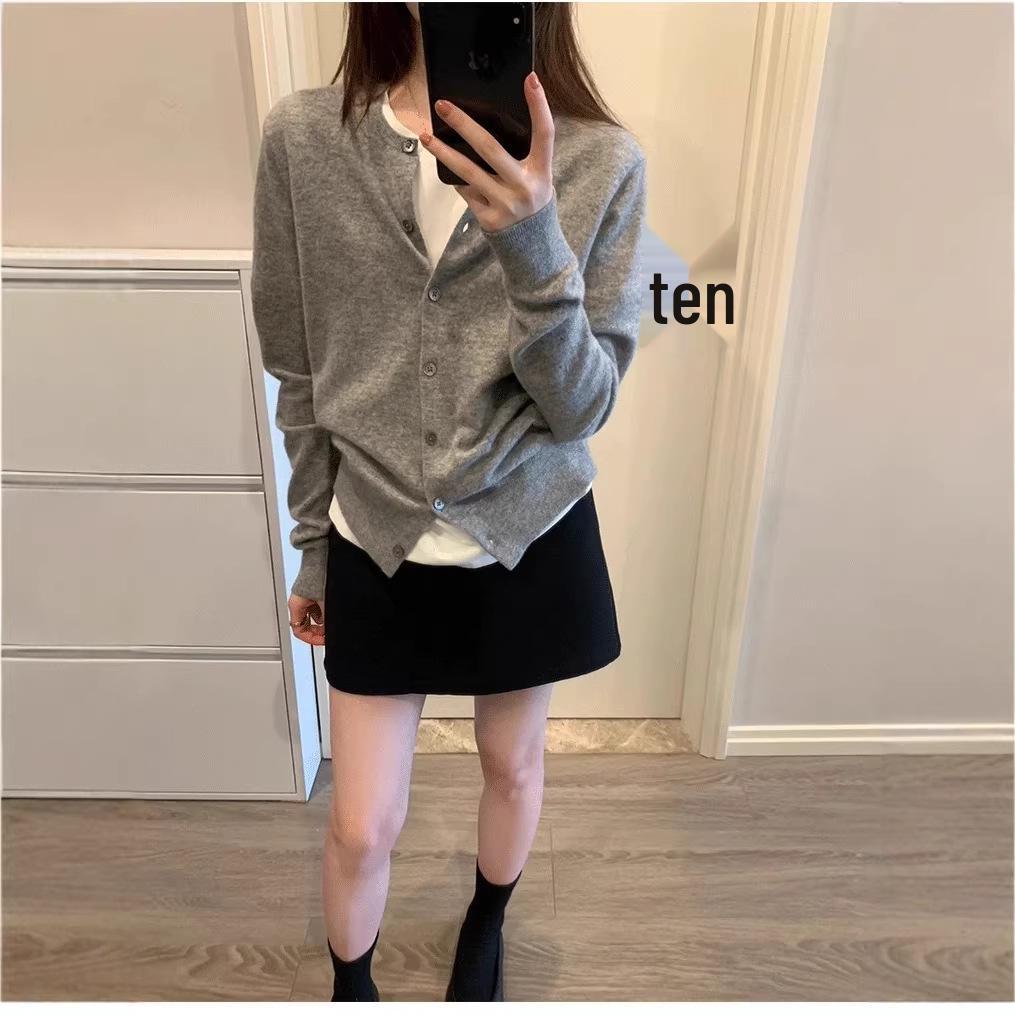 Women's 100% Pure Wool High Waist Button-Up Knit Cardigan Coat - Spring/Summer New Arrival.