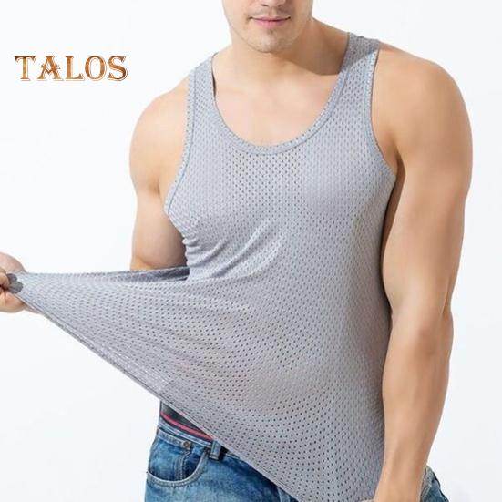 Herren Mesh-Weste Sommer-Tanktop Einfarbig Rundhals Ärmellos Singlet Slim Fit Muskel-Fitness-Shirt für Fitnessstudio Streetwear