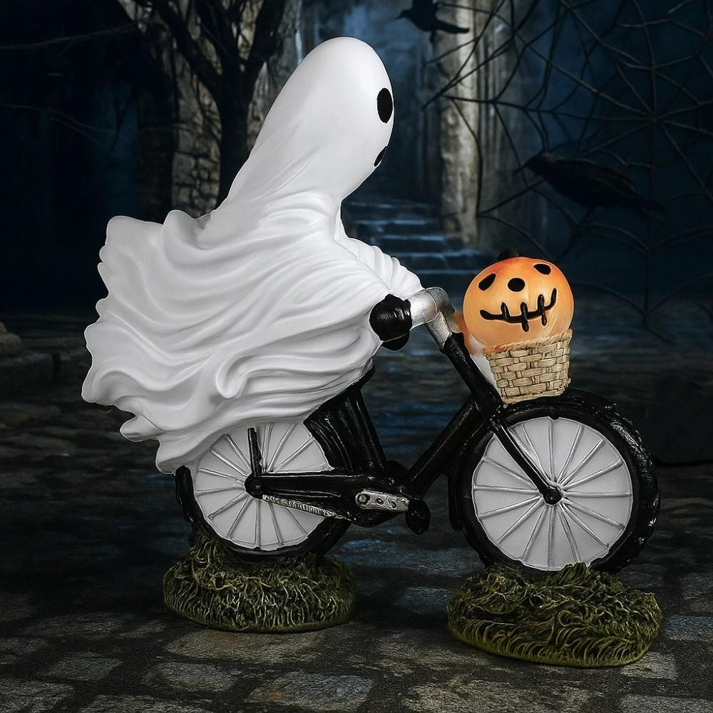 Cartoon Ghost Figurines Ornament Funny Ghost Statue Unique Ghost Bike Rider  Halloween