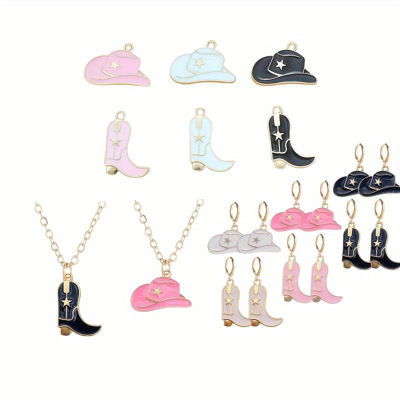 12pcs Alloy Cowboy Boot and Hat Charms for DIY Jewelry Making - Versatile Pendants for Necklaces Bracelets and Earrings.
