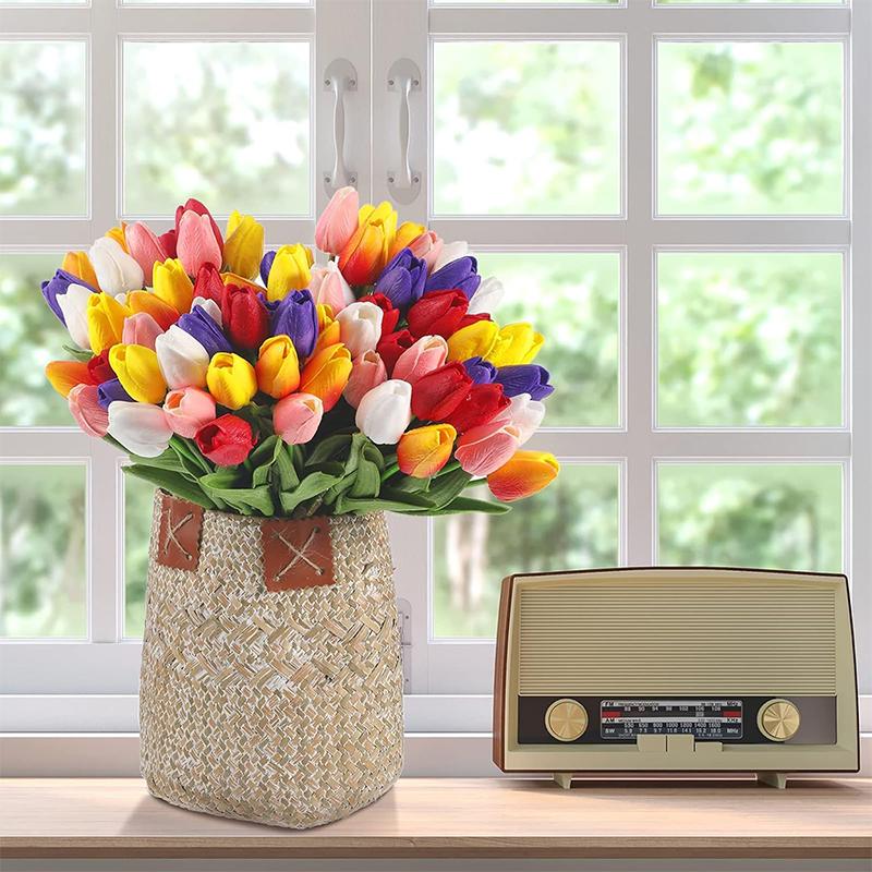 5/10/20Pcs Vibrant Multicolor 33cm Artificial Tulip Bouquet Real Touch Faux Flowers for Home Office Weddings Easter Decorations