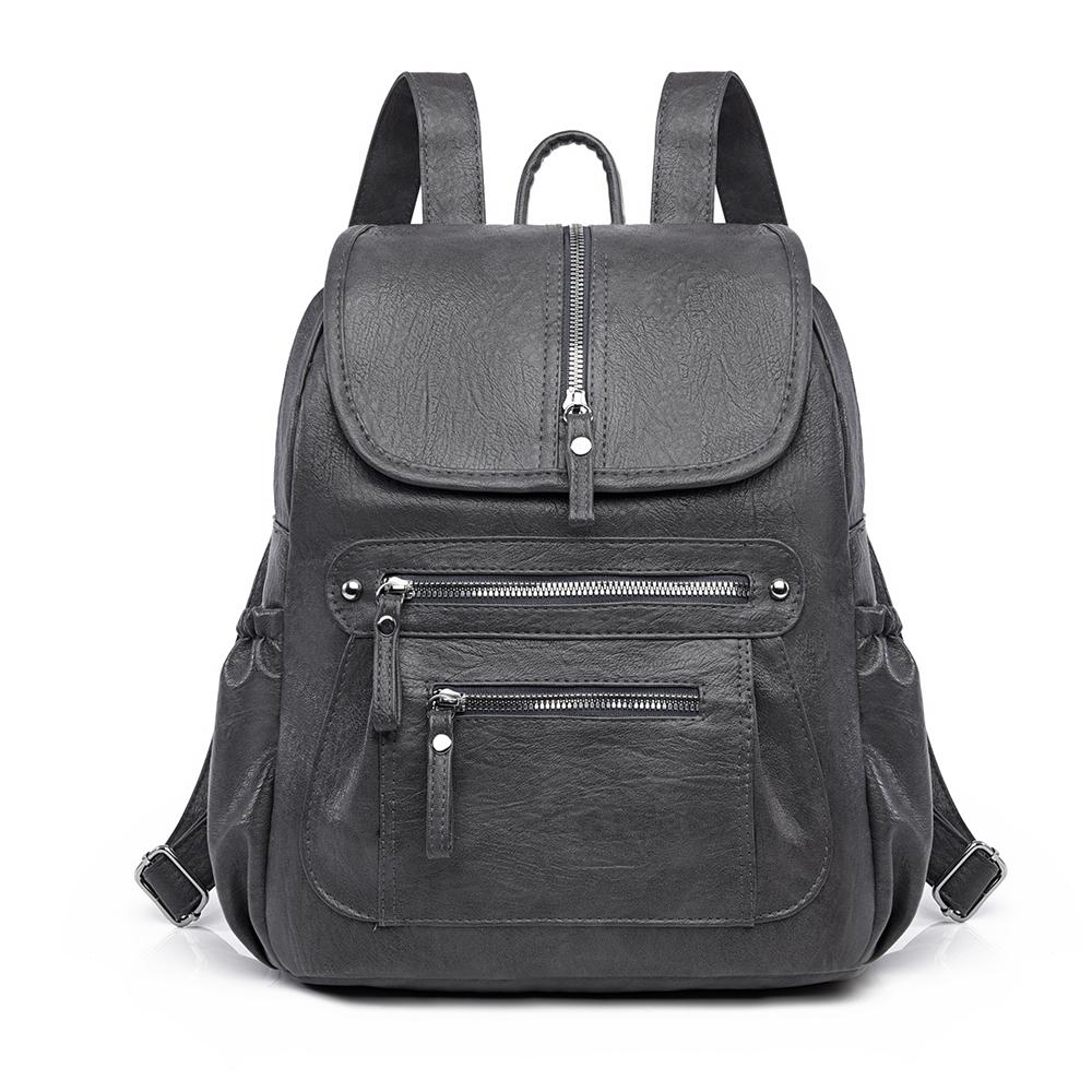 

Fashi Women’s Casual Backpack, Vintage PU Leather Large Capacity Backpack Multi-pocket Solid Color Lightweight Girl Handbags сірий колір