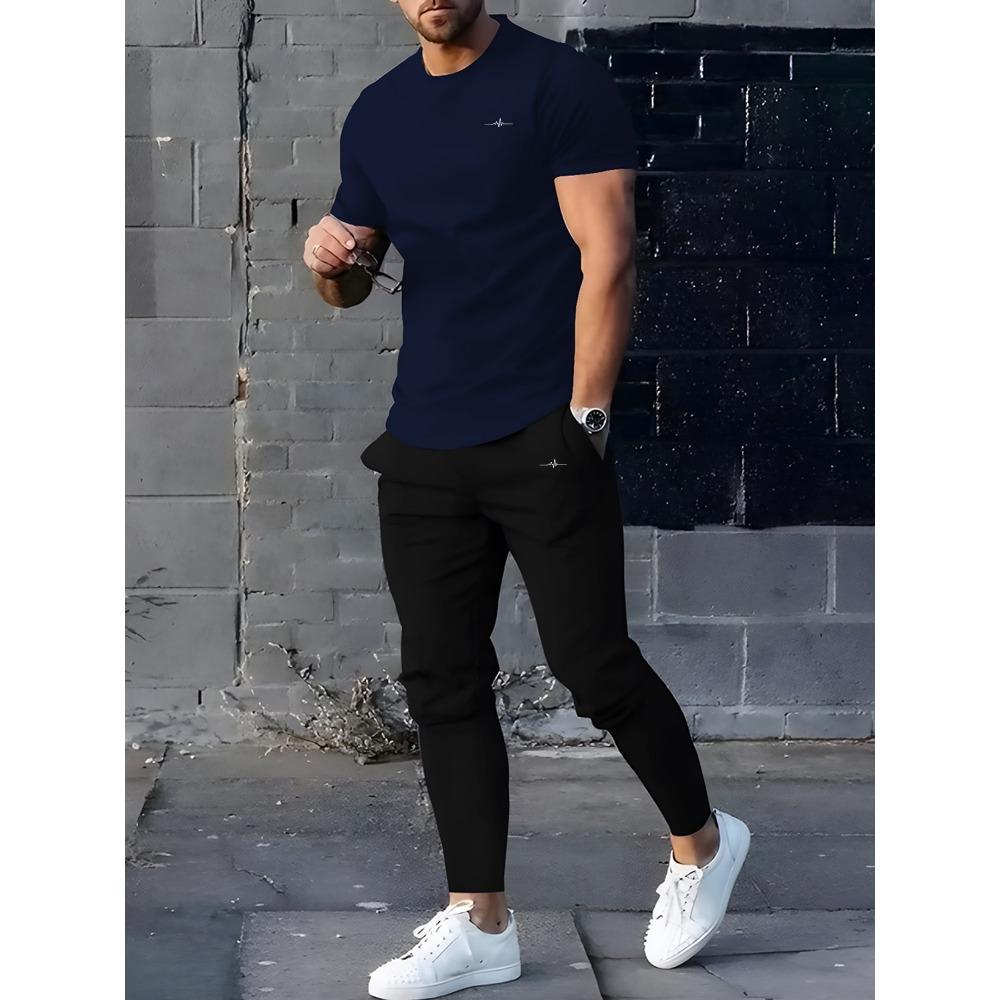Men's Classic and Fashionable Casual Sports Pants and Short Sleeves Set, with Comfortable and Soft Fabric, Suitable for Daily Wear or Travel