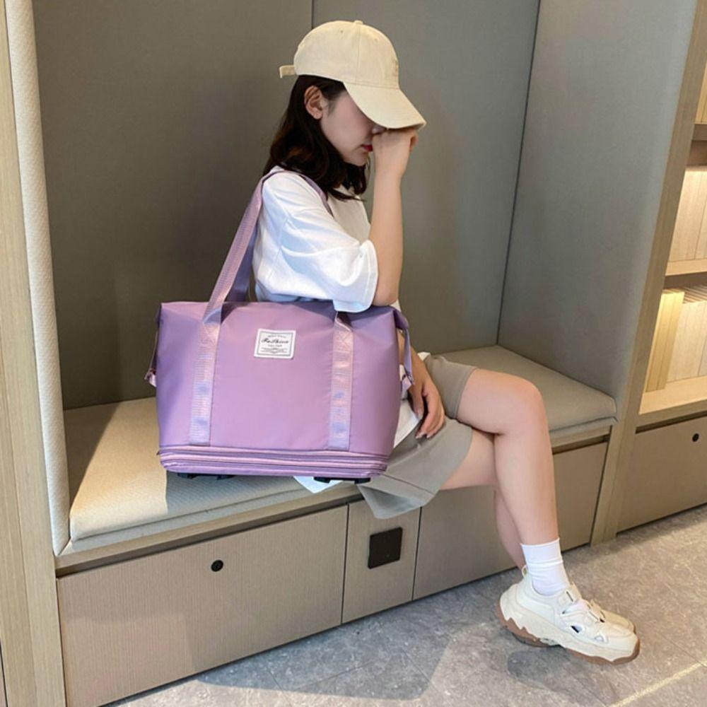 Oxford Cloth Gym Bag with Wheels Dry-Wet Separation Luggage Storage Bag  Yoga Tote Bag