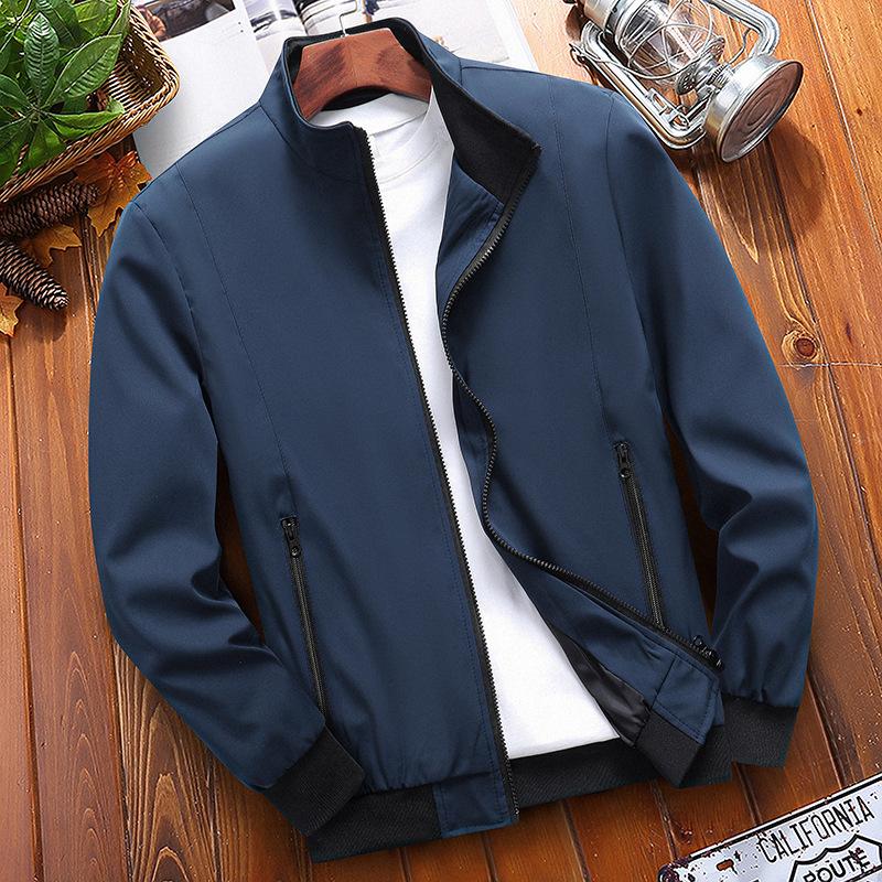 Chaqueta Casual para Hombre de Primavera y Otoño con Cuello Alto y Color Sólido Grande