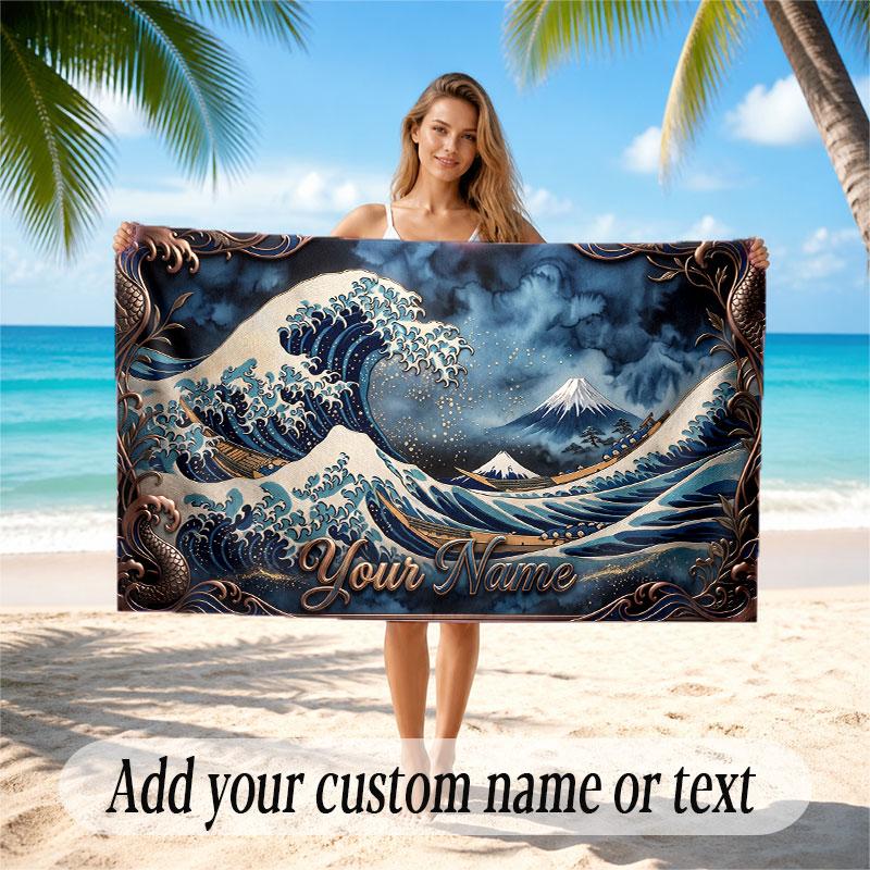 Octopus Sea Life Theme Soft Beach Towel Personalized Custom Name Text Towel Portable for Beach Pool Travel