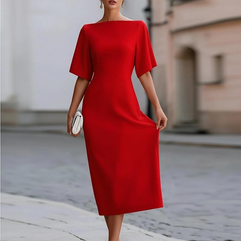 Nuovi abiti da donna primaverili, vendita calda transfrontaliera europea e americana, alla moda ed elegante, tinta unita, aderente, vestito da sera aderente