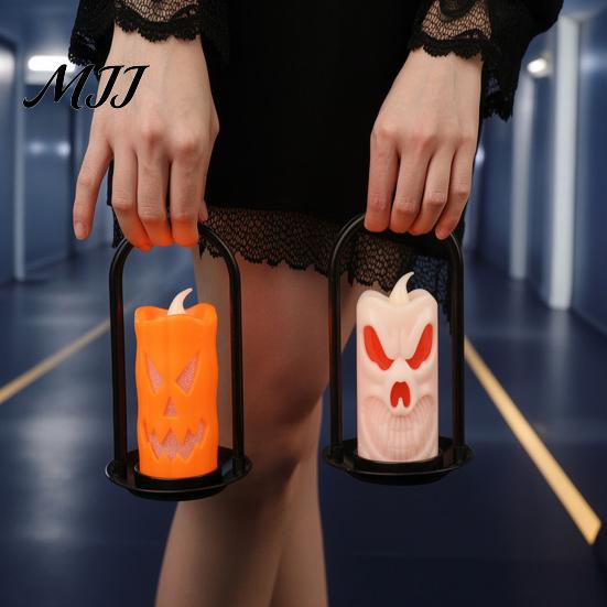 Flickering LED Candle Halloween Flameless Pillar Candles, Spooky Face Handheld Light, Battery Table Centerpiece Operated Fake Candles for Party