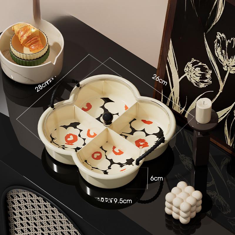 Four-grid Dried Fruit Box Cream Air-dried Fruit Plate Snacks Dried Fruit Candy Snack Plate Living Room Front Desk Fruit Plate Nut Plate