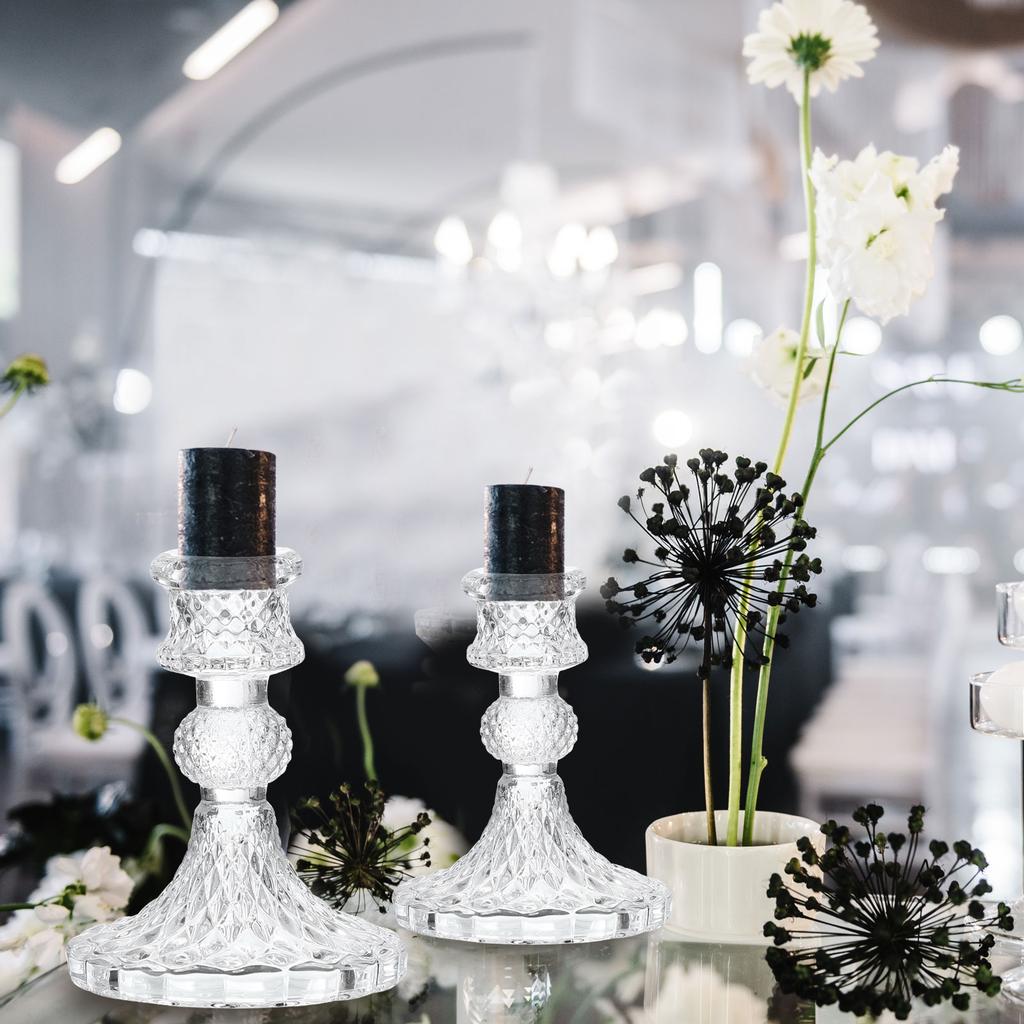 3/6pcs Glass Candlestick Holders Clear Diamond Taper Vertical Stripe Taper Candle Holders for Table Centerpiece Party Home Decor