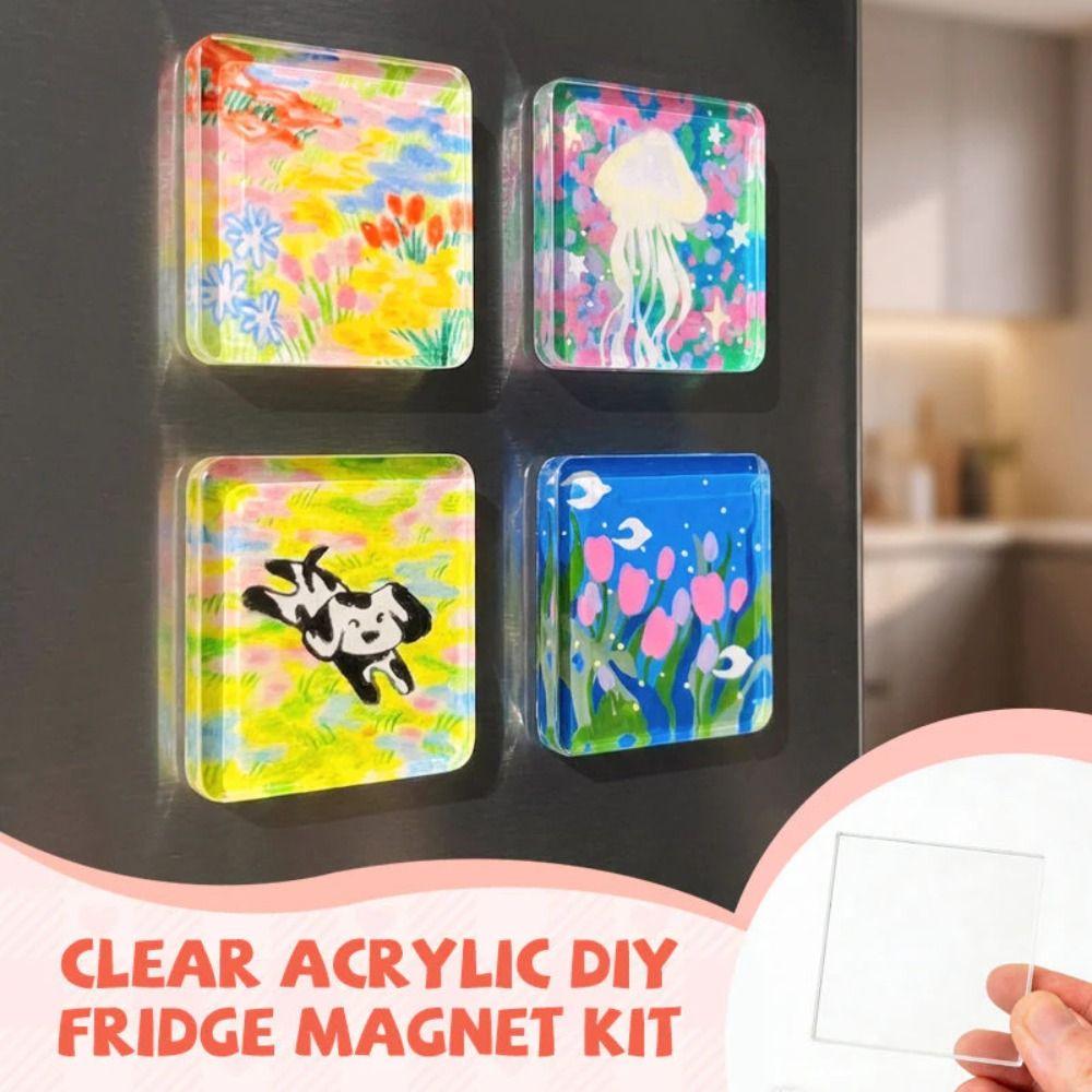 10pcs Handmade Transparent Photo Magnets Acrylic Fridge Magnets Material Kit DIY Fridge Magnet Kit