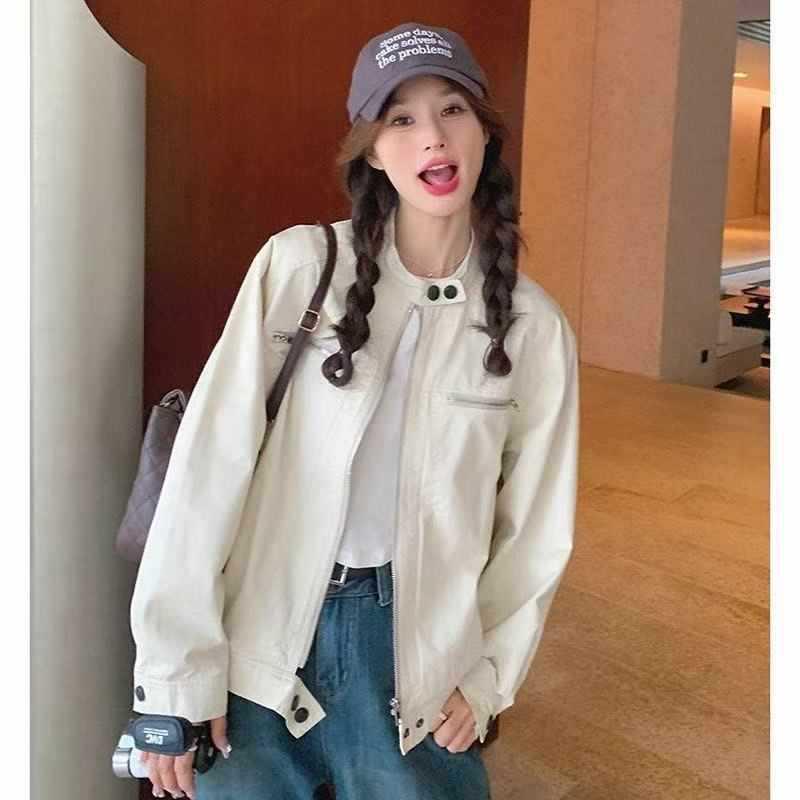 Double-Layer Lined Retro Stand Collar Women's Autumn Workwear Jacket – Loose Fit, Versatile, Short, Casual