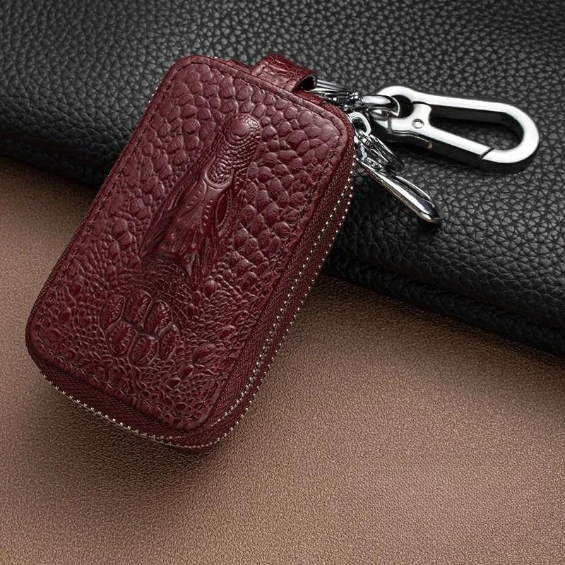 Étui à clés en cuir simple/double couche pour clé de voiture Portefeuille Porte-clés Pochette Organisateur Organisateur de clés Étui à fermeture éclair Sac