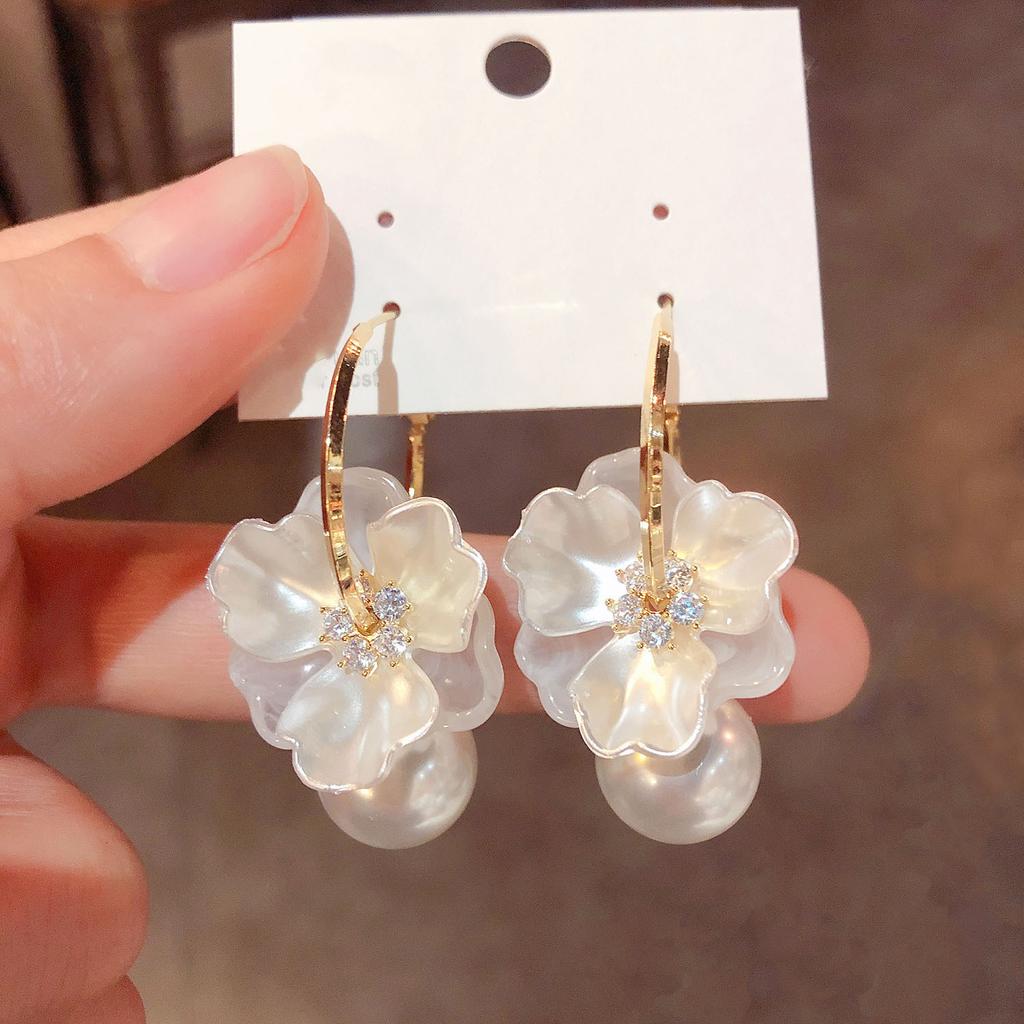 Zircon Flower Pearl Earrings Light Luxury Temperament Earrings Versatile Premium Earrings Women