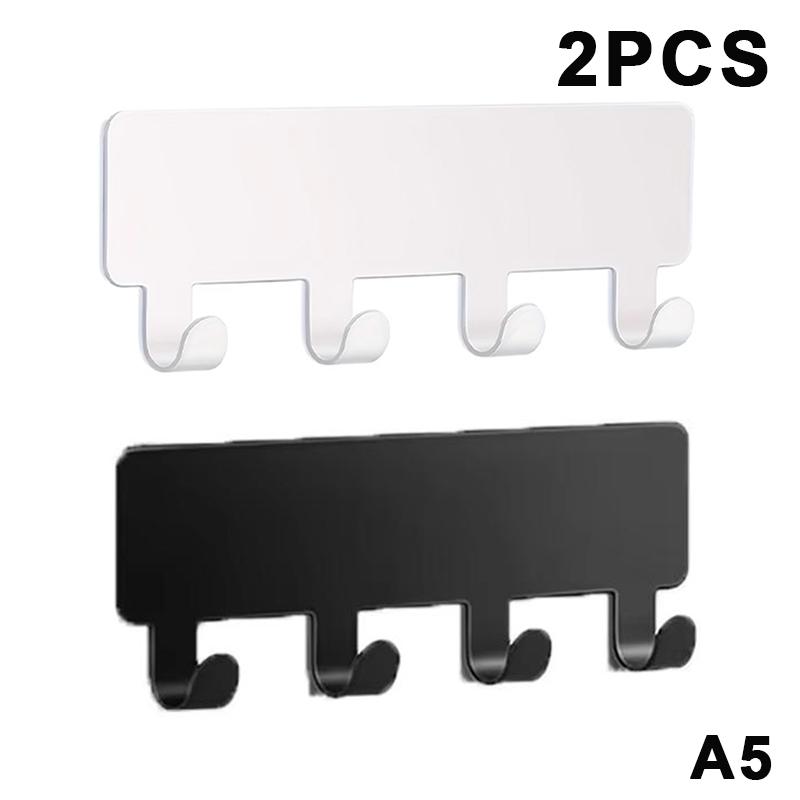1/2pcs 4 Hooks Wall Mounted Rack No Punching Multi-functional Storage Hooks Self Adhesive Key Holder Home Organization