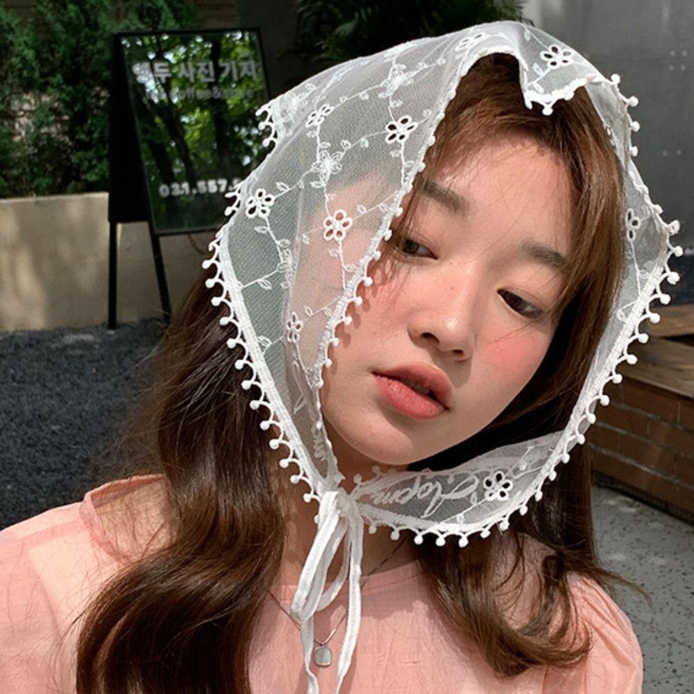 

Lattice Lace Hair Scarf Soft Wrap Printing Hair Scarf Vintage Triangle Hair Band Strap Photograh Style2