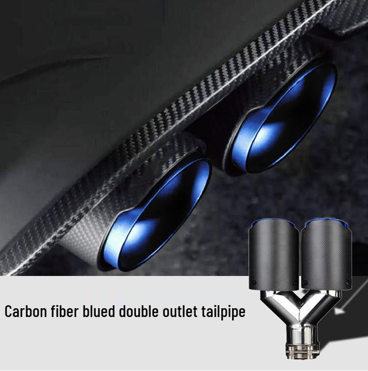 Carbon Fiber Dual Outlet Exhaust Pipe, Burnt Blue - One-in-Two Design for Tailpipe Modification