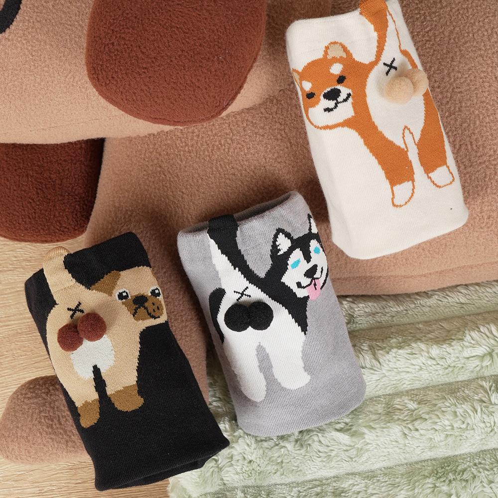 1/2Pair Cartoon Cute Dog/Cat Balls Cotton Socks Lolita Knitting Socks Women Girls Middle Tube Sleep Sock Pet Print Floor Sock