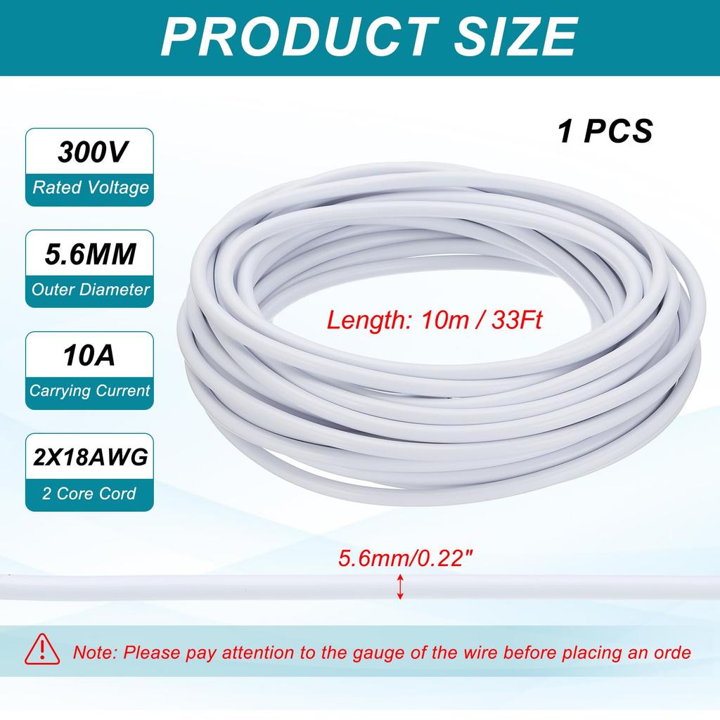 PATIKIL Electrical Wire Cable 33ft 18/2 PVC Wiring Cord 300V Cable Copper Wire SVT
