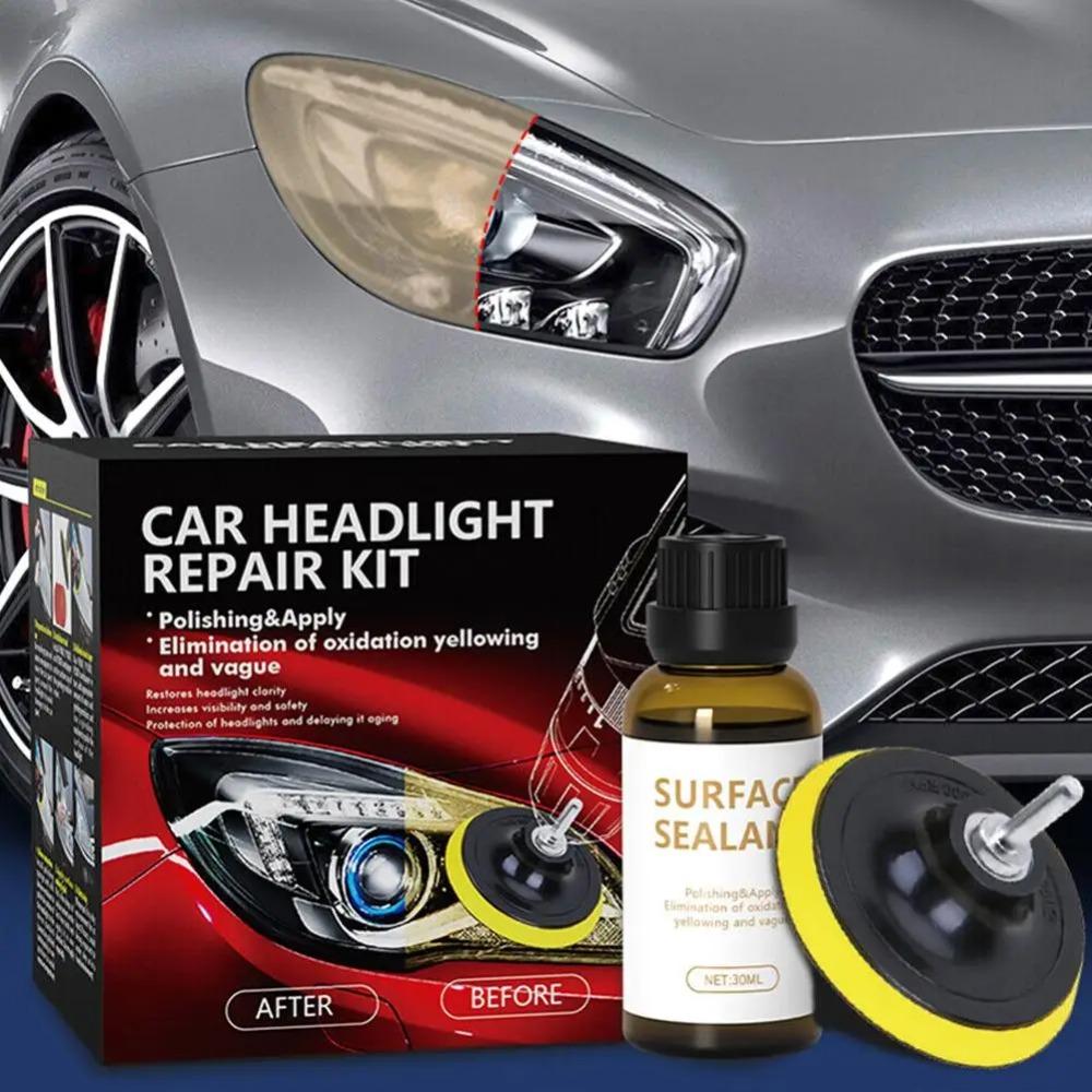 Car Headlight Restoration Kit - Chemical Brightener & Polishing Paste for Auto Headlamps Wax Sanding
