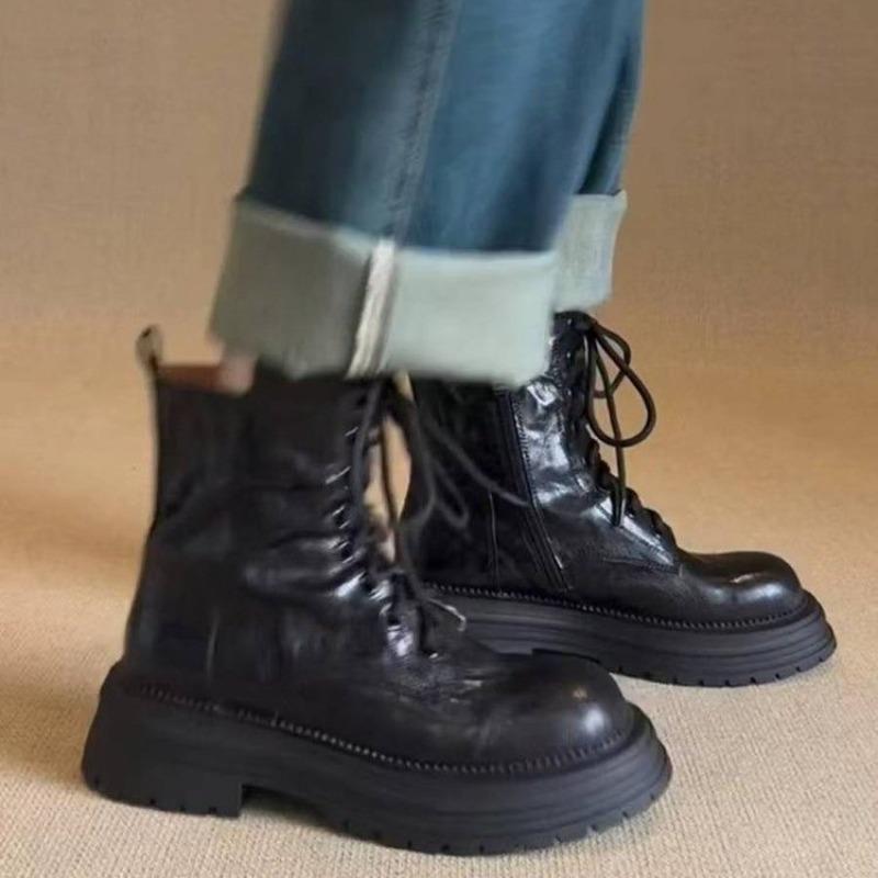 Fashion Platform Women's 2025 Autumn and Winter New Small British Style Lace-up Booties