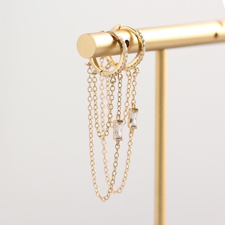 YHE0180 S925 Silver Double Tassels Chain Drop Dangle Earrings Huggie Hoop Ear Cuff Hug Ear Lobes Cartilage Studs Punk Style