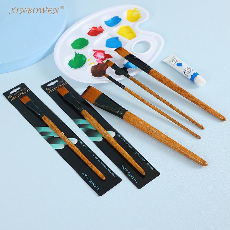 Wood Grain Pole Flat Peak Nylon Wool Oil Brush Aluminum Tube Acrylic Single Pack Brush Art Studio Watercolor Pen