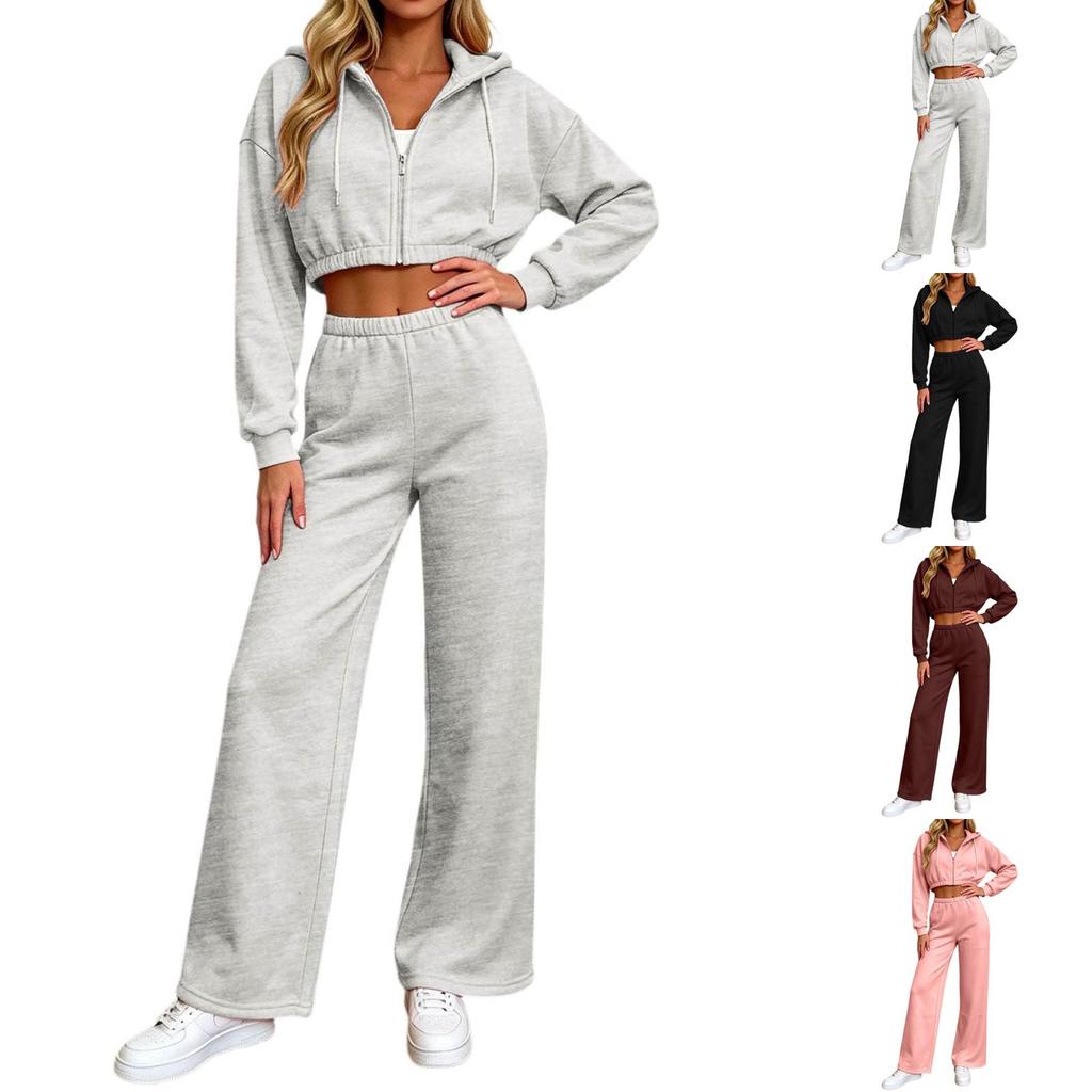 Women's Long Sleeve Zip Up Hoodie and Jogger Pants Set with Drawstring Waist for Casual Wear