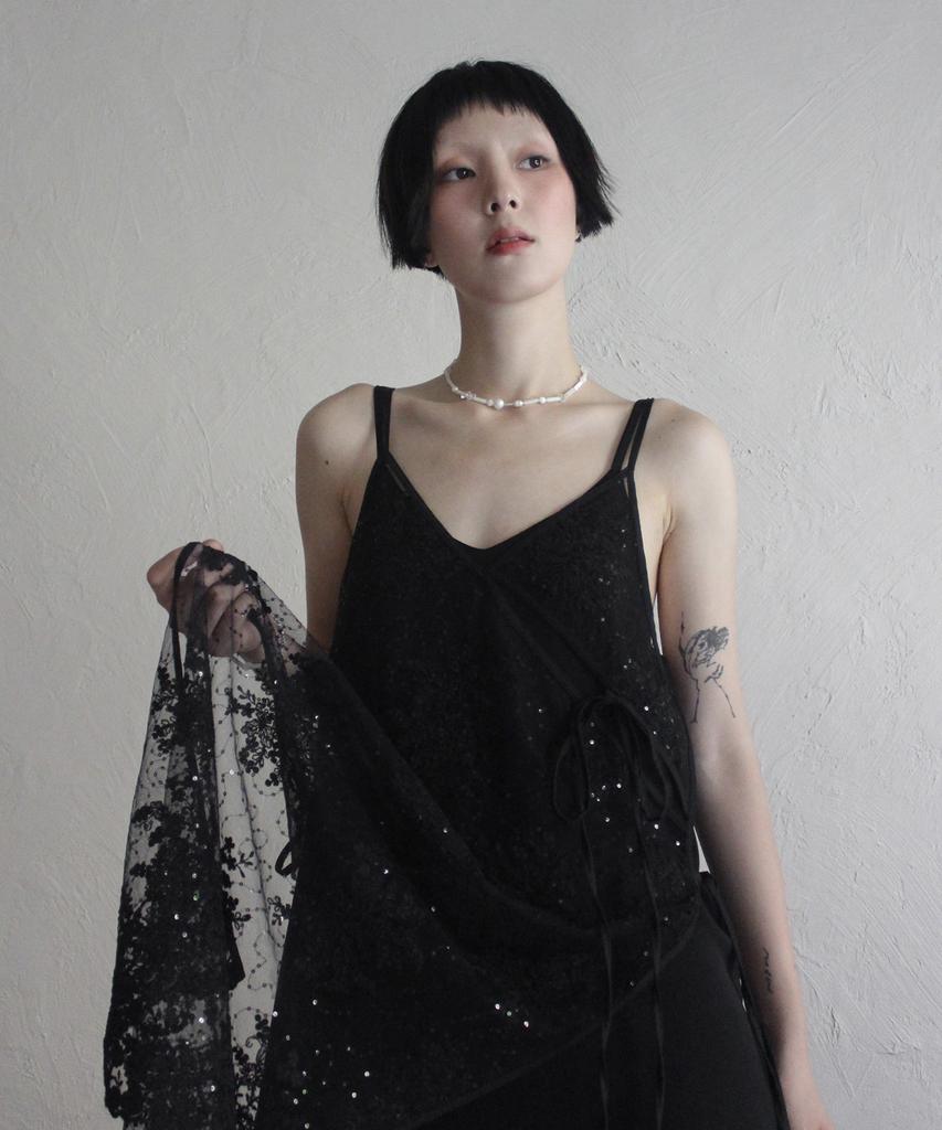 Rubati Sequin Lace Layered Dress _Black