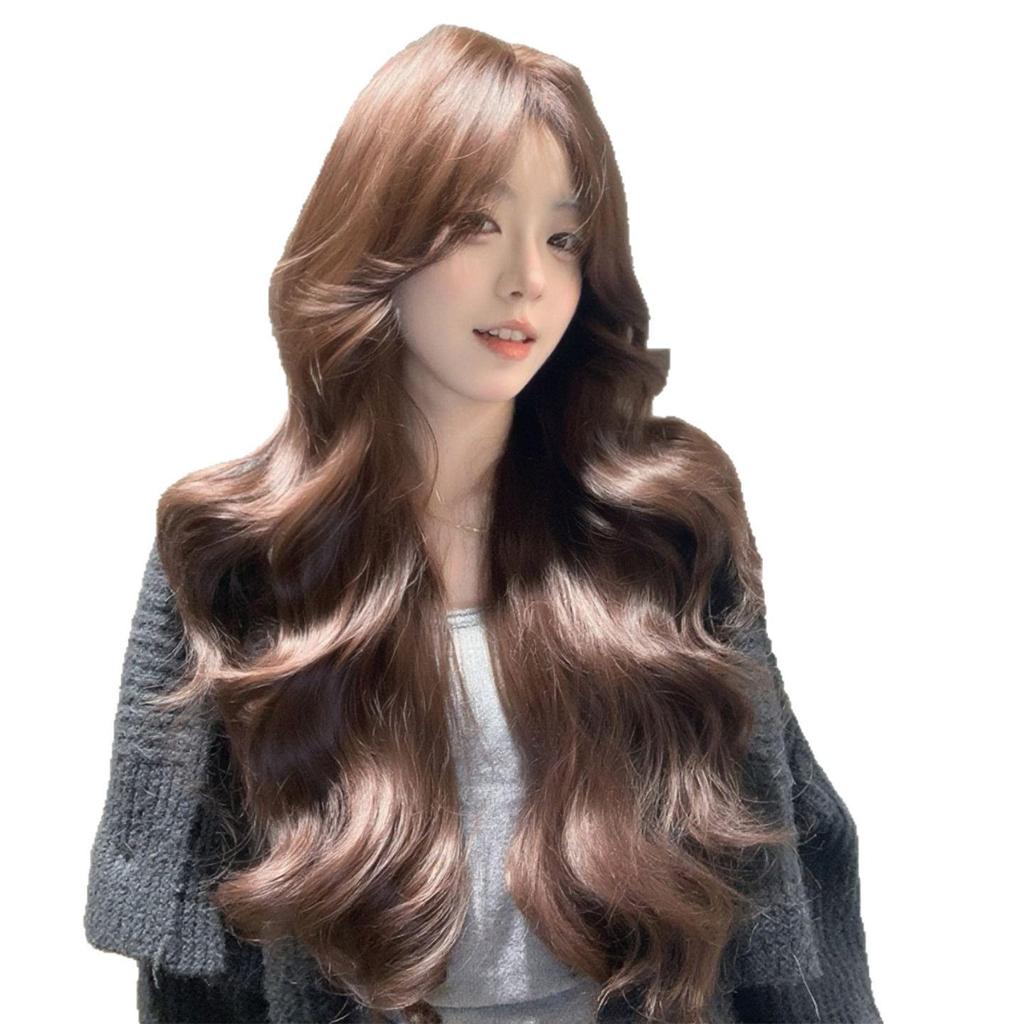 New Style Long Curly Caramel Brown Wig for Women - Middle Part, Natural Face Slimming Daily Wear