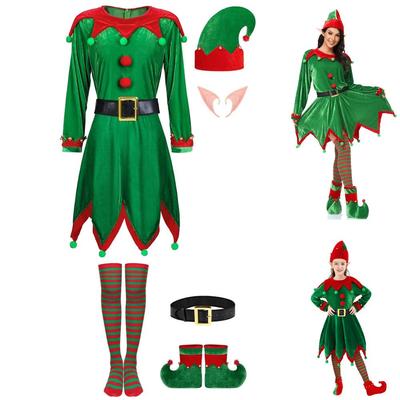 Costume de Noël Lutin de Noël Velours Fille Déguisement Tenues assorties en famille Fête Costumée