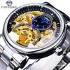 FORSINING Men's Tourbillon Moon Phase Automatic Mechanical Watch with Engraved Hollow Steel Band