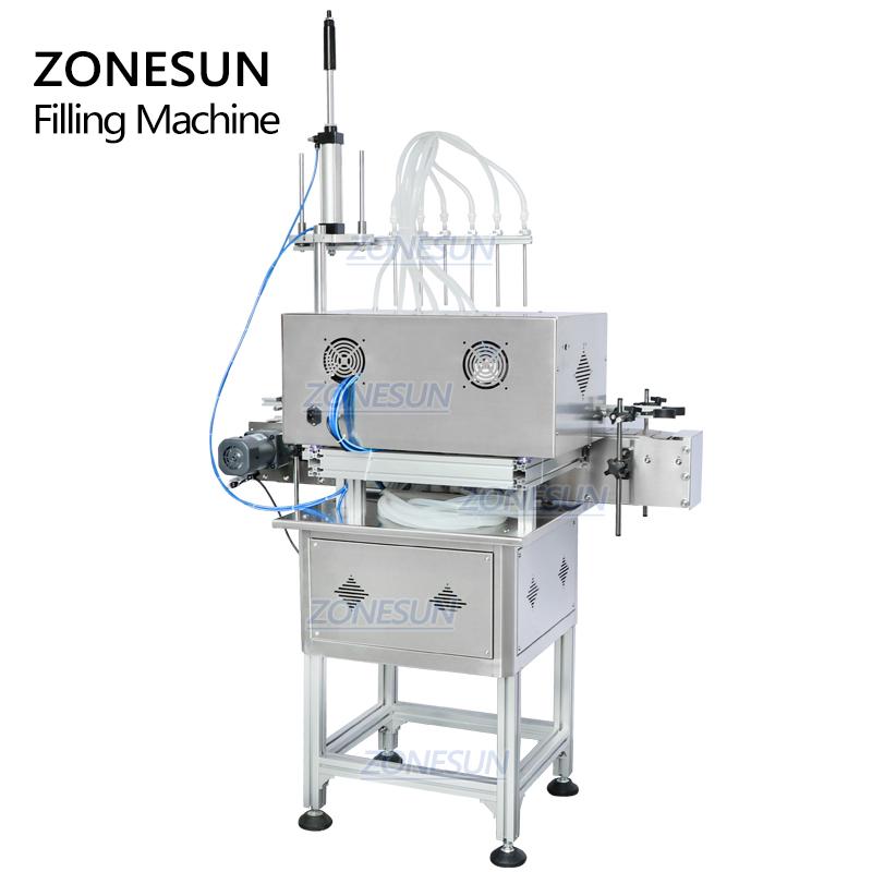 ZONESUN ZS-DTMP6M Automatic 6 Diving Nozzles Liquid Filling Machine Magnetic Pump Foamy Liquid Soap Essential Oil Bottle