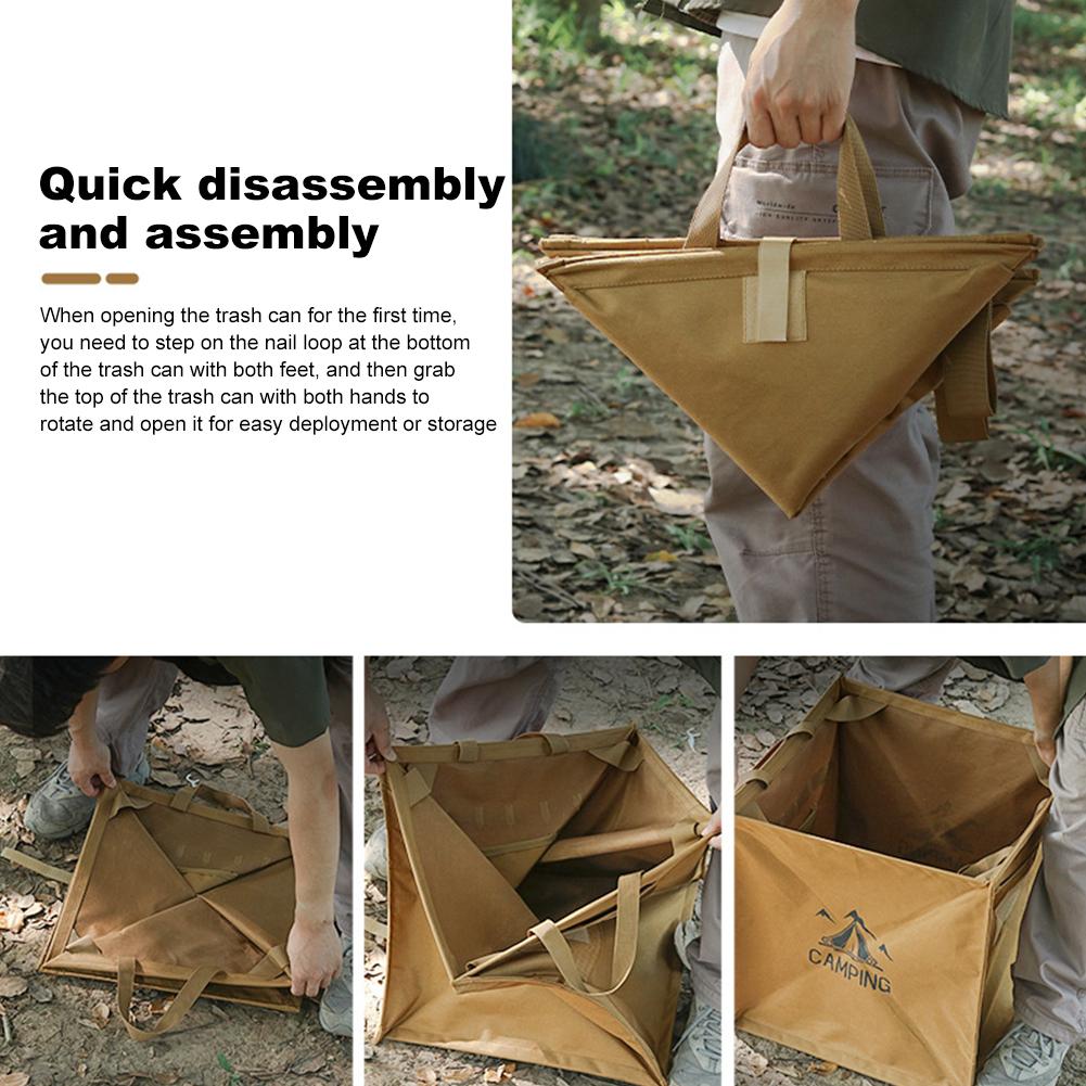 60 L Outdoor Activity Trash Case Lightweight Lawn Leaf Waste Case Reusable Foldable Camping Recycle Bin with Handle for BBQ Picnic Hiking