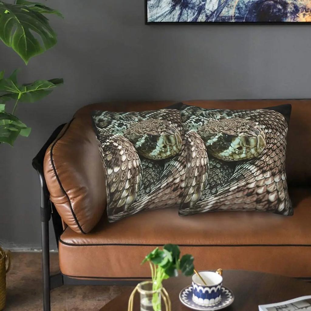 Snake, Coiled Diamondback Rattlesnake 2 Pcs Square Pillowcase Pillow Cover Cushion Zip Decorative Comfort Throw Pillow For Home