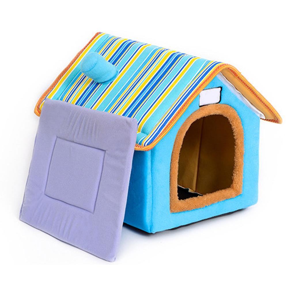 Winter Pet Bed House with Removable Pad Washable Cute Comfortable Warm Pet Bed House for Dogs and Cats Blue