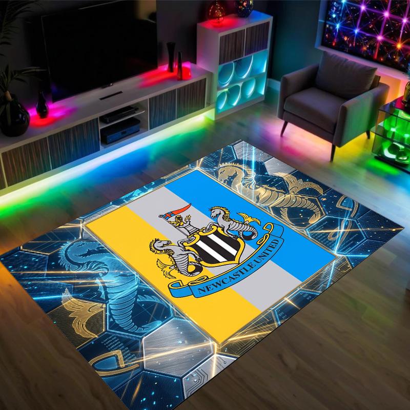 Newcastle United Fußball Design Kristall Samt Teppich Gemütlich Nein?Rutschfester Teppich mit Aufdruck für Schlafzimmer Wohnzimmer Eingang