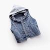 Giacca di Jeans Senza Maniche Donna Moda Gilet con Cappuccio Jean Corto Cotone Cerniera Gilet Denim