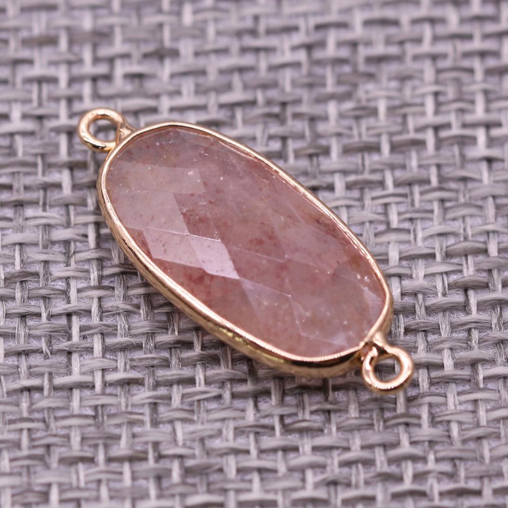 1Pc Reiki Healing Crystal Connector, Energy Natural Stone Oval Quartz Agate Amethyst Gemstone Pendant Charms Connectors for DIY Jewelry Making Craft