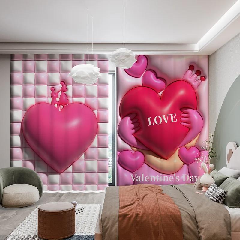 Custom Modern Simple High Shading Curtain Cartoon Pink Love Tulip Ins 3D Children's Room Bedroom Bay Window Thick Blackout Drape