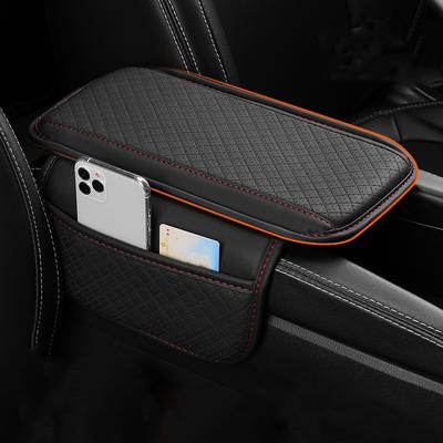 Leather Car Armrest Box Pad Memory Foam Center Console Arm Rest Protector Cover with Storage Pocket Elbow Rest Cushion