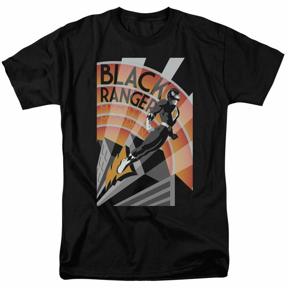 26 Mighty Morphin Power Rangers Black Ranger Deco T Shirt Mens Licensed Tee Black Unisex T-Shirt XXXXL
