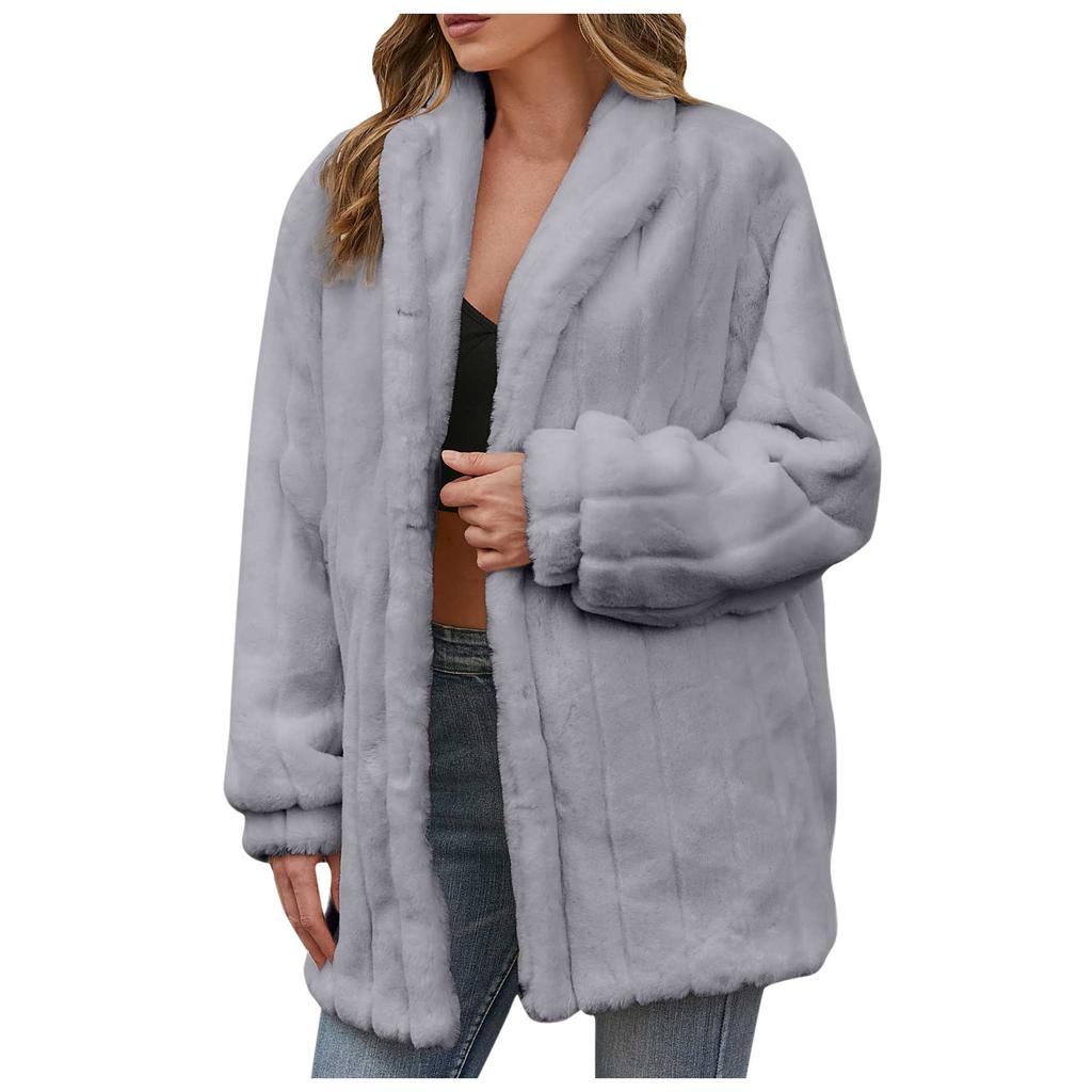 Damen-Herbst/Winter-Mode, einfarbig, lockerer Fleece-Mantel in mittlerer Länge, warmer Fleece-Mantel